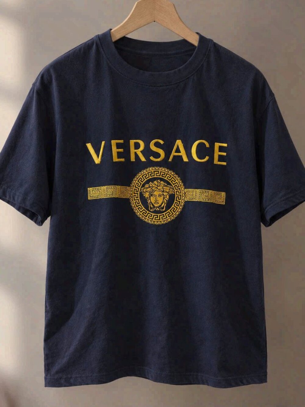 Versace Medusa Logo Gold Graphic Designer T-Shirt Navy Blue